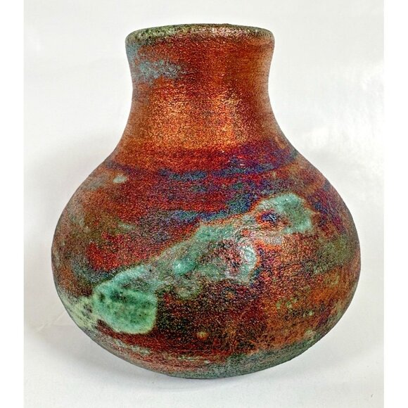 Javier Gayton Art Pottery Raku Orange Green Sea Turtle Small Bud Vase Hawaii - Picture 4 of 11